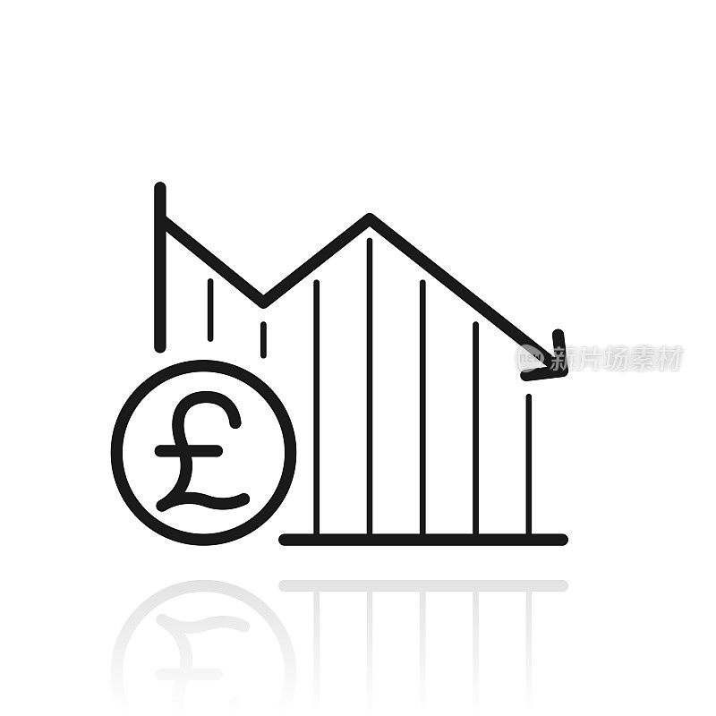 与英镑硬币下降图。白色背景上反射的图标