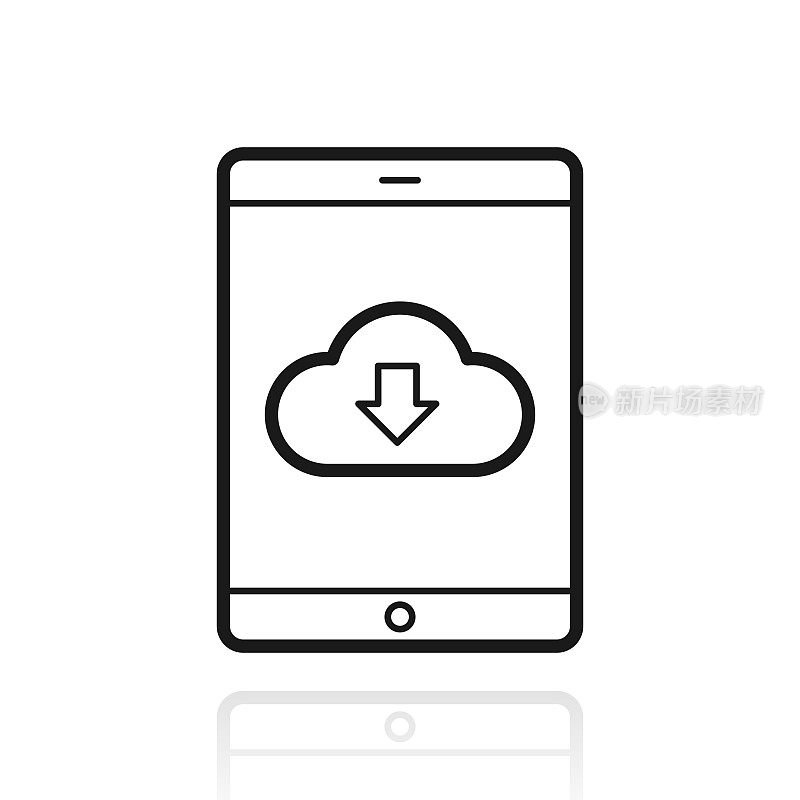云下载到平板电脑。白色背景上反射的图标