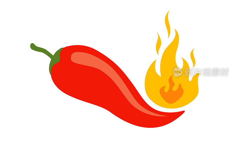 矢量插图的辛辣辣椒与火焰。墨西哥菜或泰国菜的卡通红辣椒。