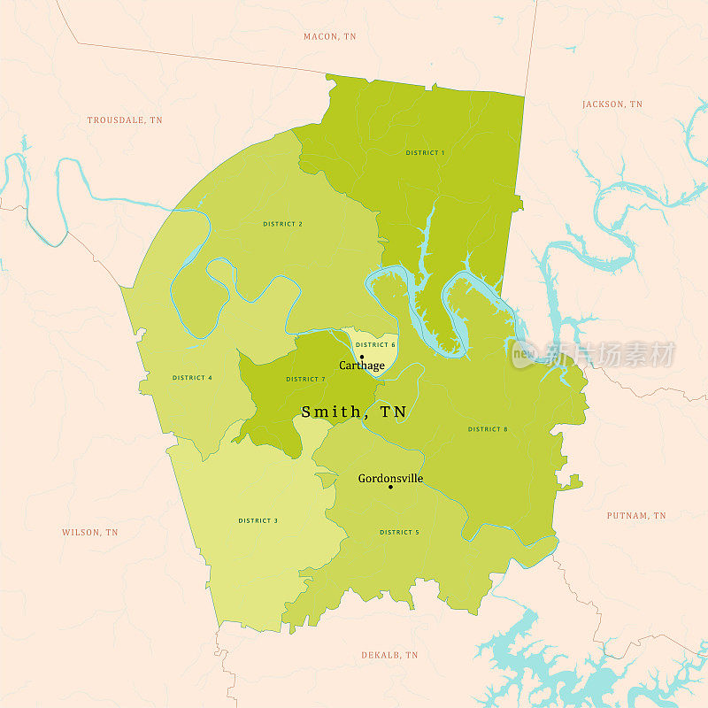 TN史密斯县矢量地图绿色