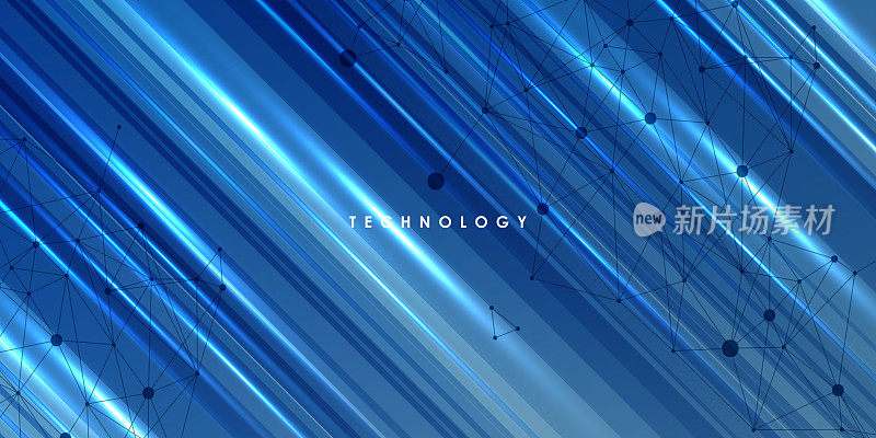 现代技术未来的背景条纹线与灯光效果在深蓝背景
