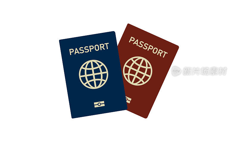 护照矢量图标，红色和蓝色国际护照图标的网页和移动应用程序