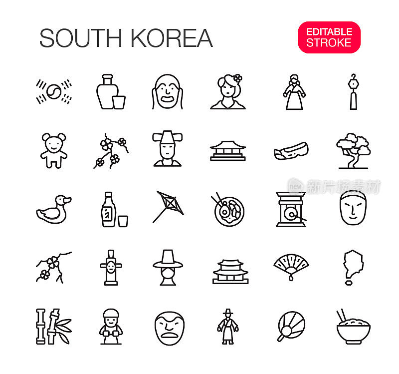 韩国亚洲文化细线图标集可编辑笔画