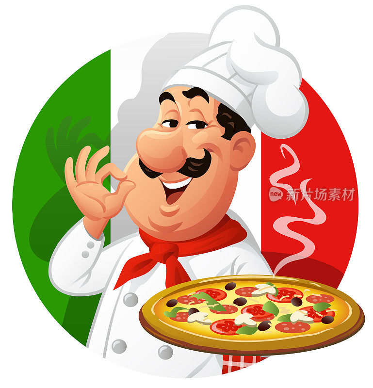 意大利厨师呈现美味的披萨-标志