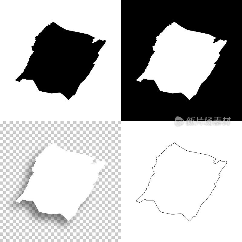 弗吉尼亚州巴斯县。设计地图。空白，白色和黑色背景