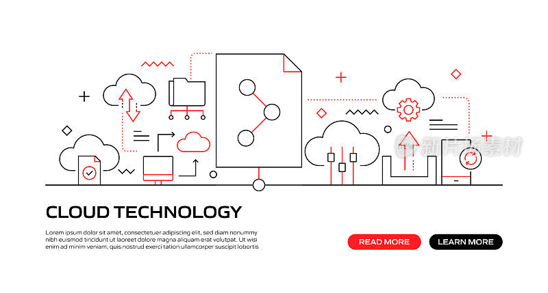 云技术网页横幅与线性图标，新潮的线性风格矢量