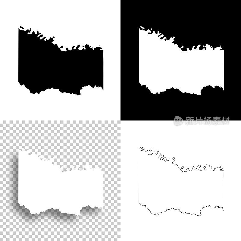 德克萨斯州鲍伊县。设计地图。空白，白色和黑色背景