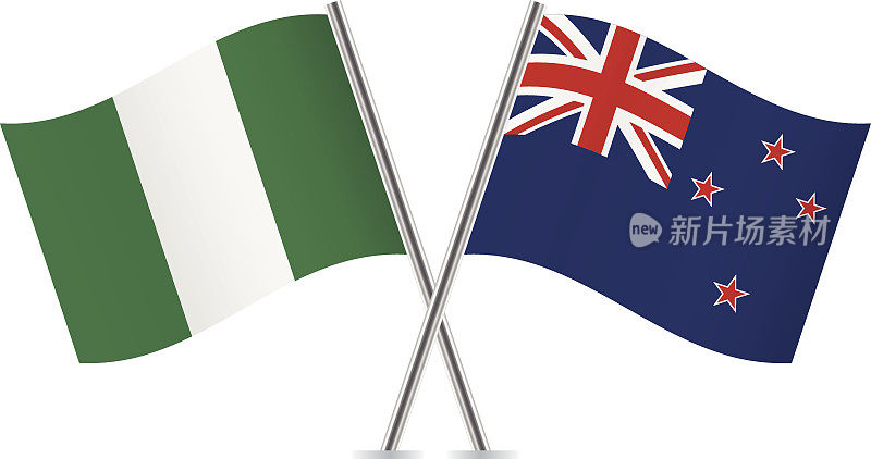 尼日利亚和新西兰国旗。向量。