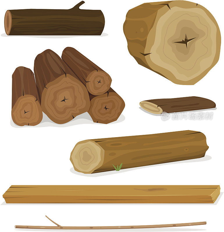 原木，树干和木板设置