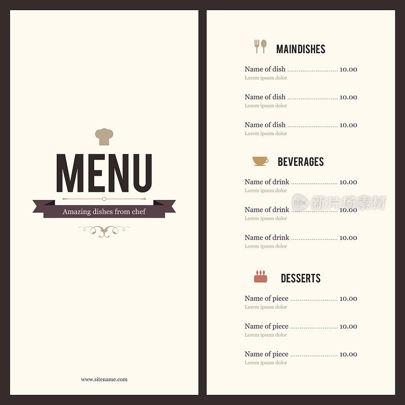 餐厅菜单。平面设计