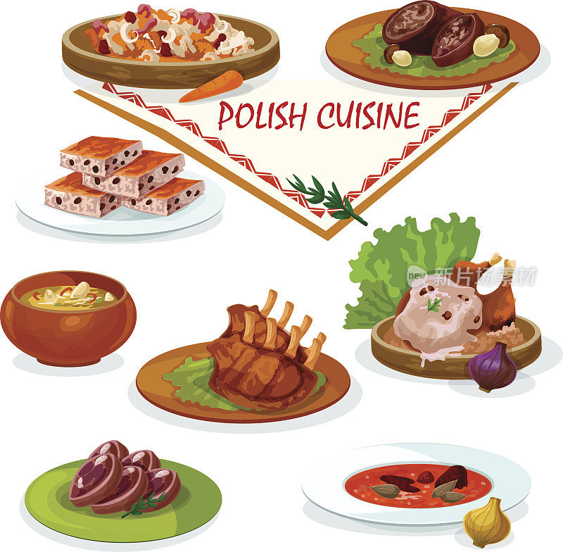 波兰美食美味的菜肴图标菜单设计