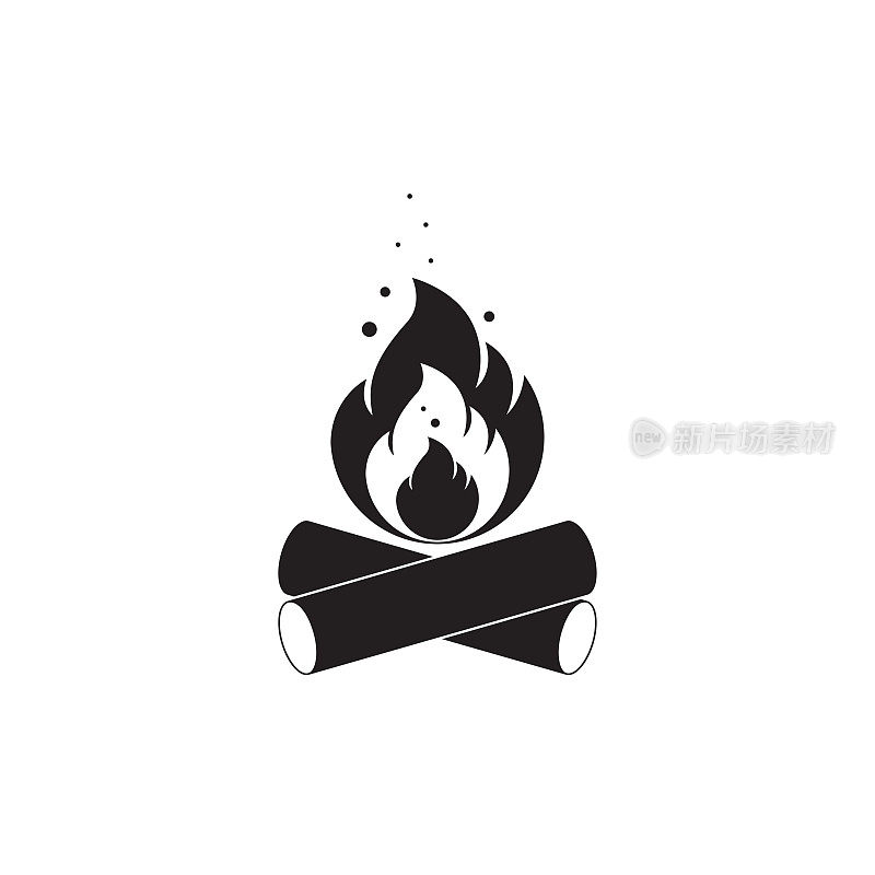 黑色和白色的篝火与柴火的图标。孤立的