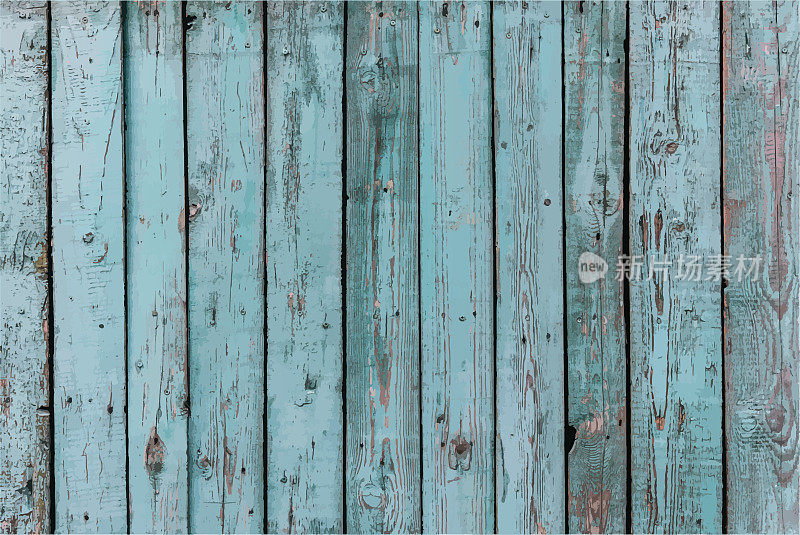 木栅栏面板垃圾蓝色剥落油漆矢量插图背景