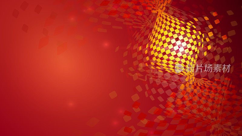 红色数字粒子发光和抽象黄色三角形几何背景