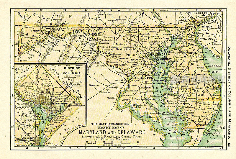 马里兰特拉华州美国地图1898年