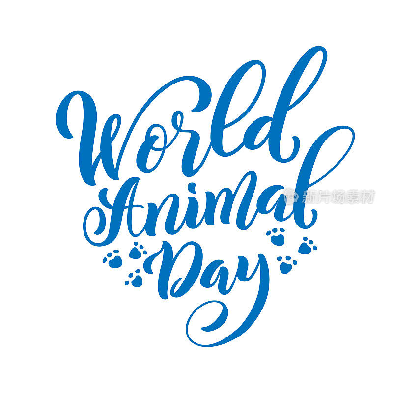 世界动物日。带有手绘字体的海报模板。向量。
