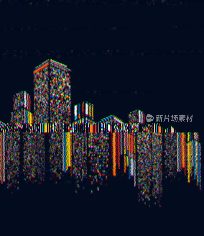 抽象glitch风格的城市办公建筑背景