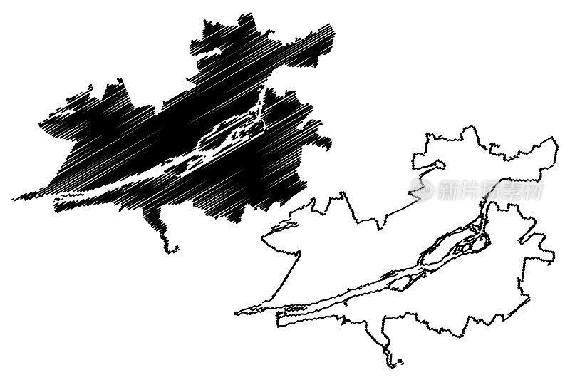 克拉斯诺亚尔斯克市(俄罗斯联邦，俄罗斯)地图矢量插图，草稿克拉斯诺亚尔斯克市地图
