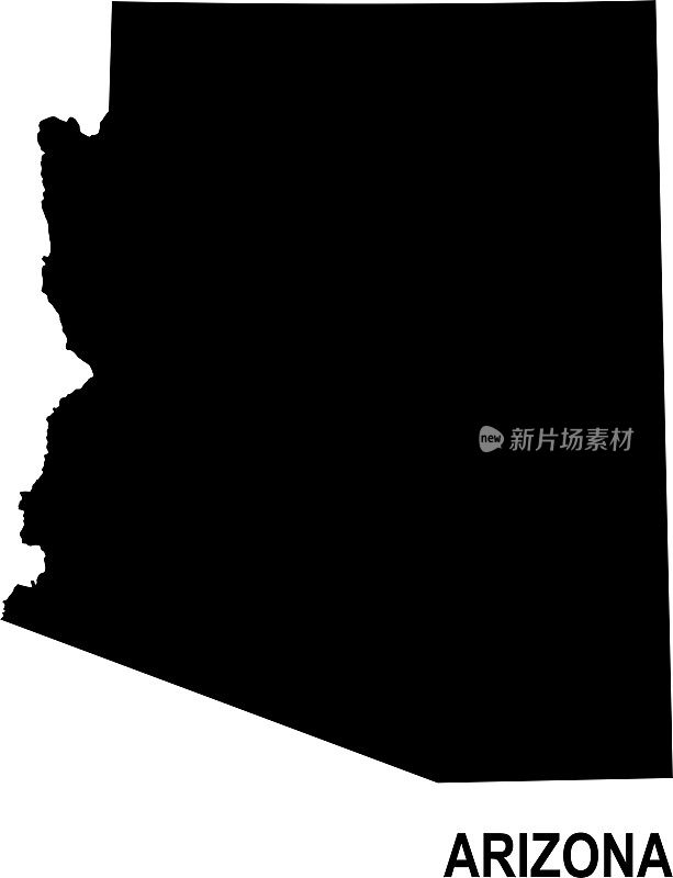 亚利桑那州的黑色基本地图，以白色为背景