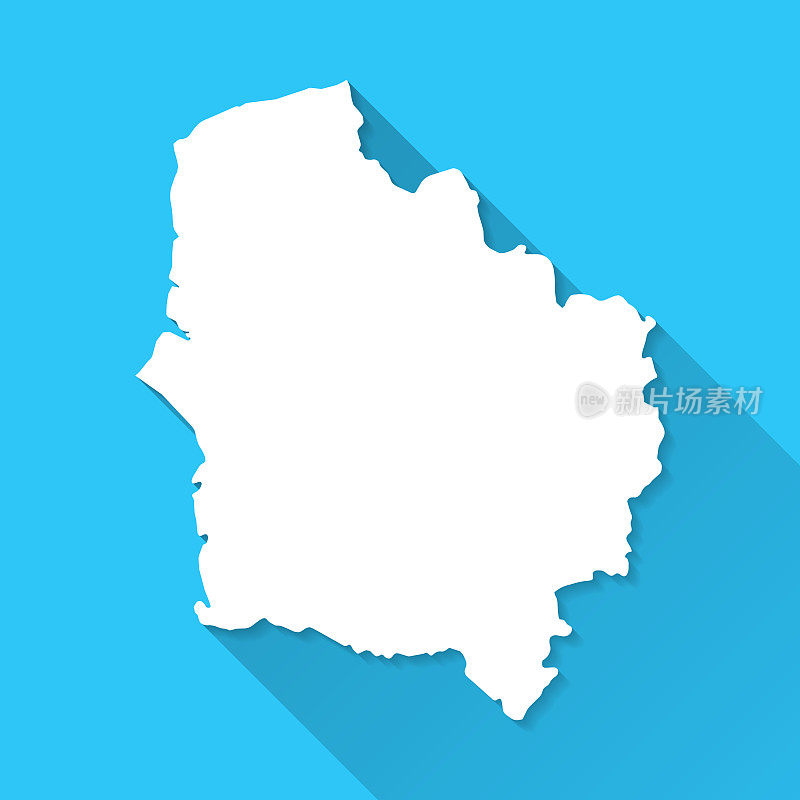 上法国地图与长阴影在蓝色的背景-平面设计