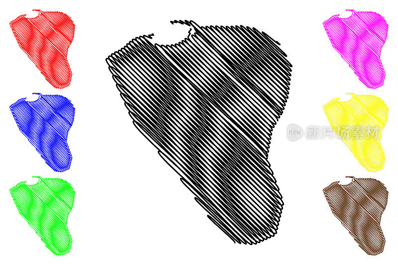 博萨索市(索马里联邦共和国，巴里区)地图矢量插图，涂鸦草图博萨索市地图