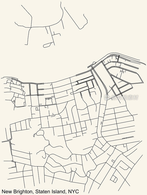 美国纽约市史泰登岛区新布赖顿社区的街道道路图