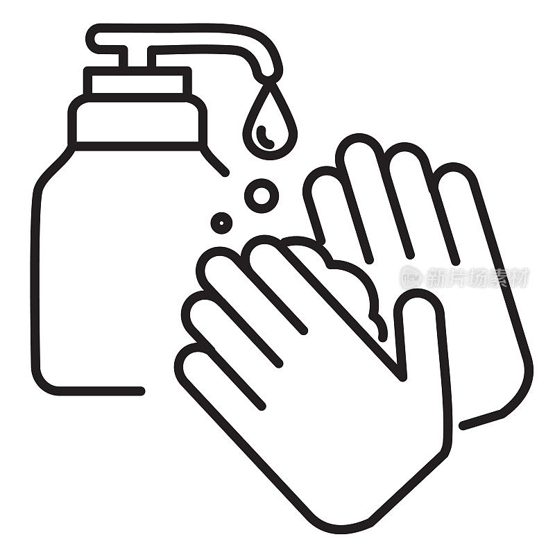 感冒和流感病毒洗手细线图标-可编辑的中风