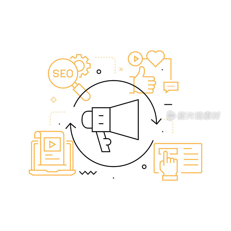入站营销相关线路图标。向量符号说明。