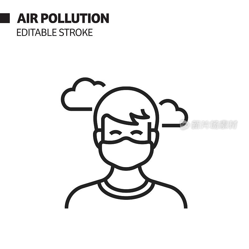 空气污染线图标,轮廓矢量符号说明。