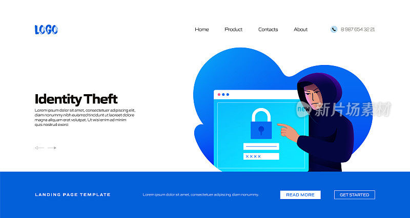 身份盗窃概念矢量插图着陆页模板，网站横幅，广告和营销材料，在线广告，业务演示等。