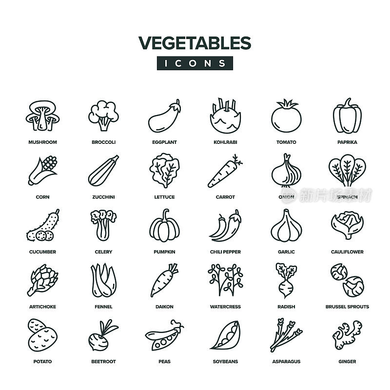 蔬菜线图标集