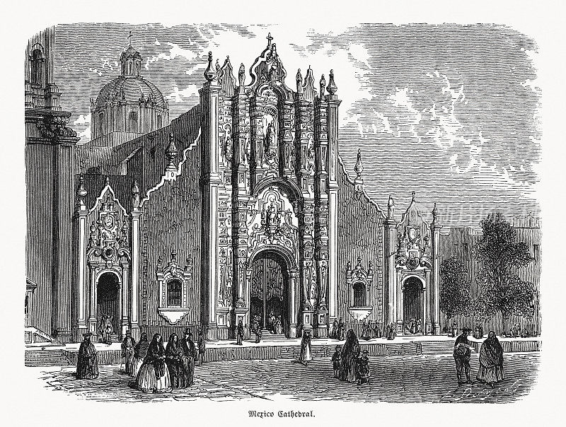 墨西哥城大都会大教堂，木刻，1868年出版