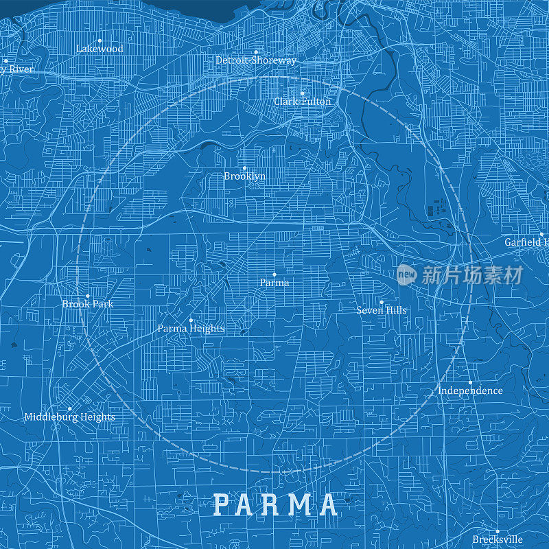 帕尔马OH城市矢量道路地图蓝色文本