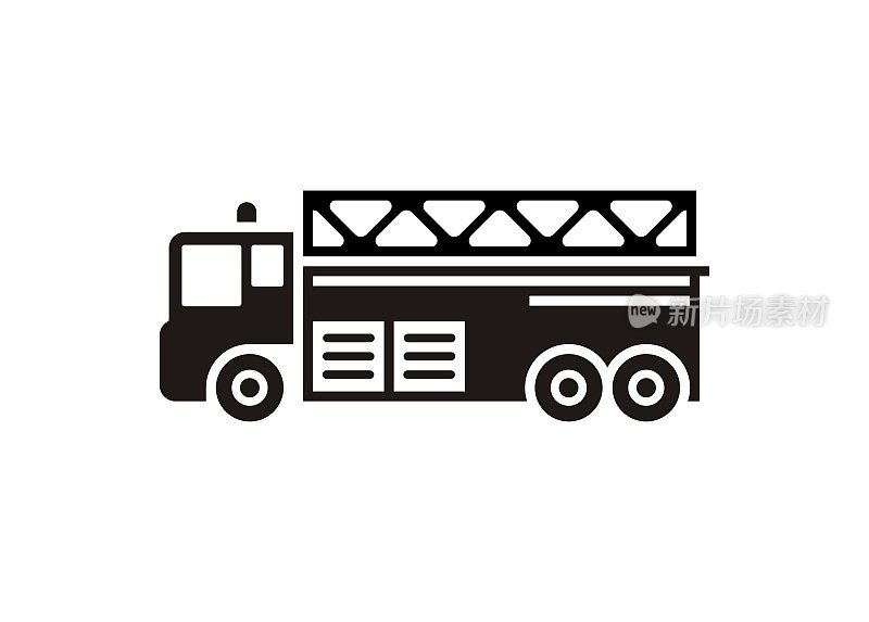 消防卡车。消防车。简单的黑白插图。