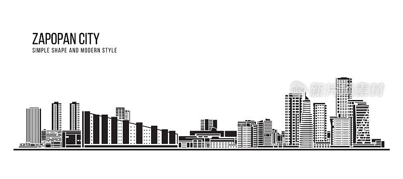 城市景观建筑抽象简约造型与现代风格艺术矢量设计——扎潘城市