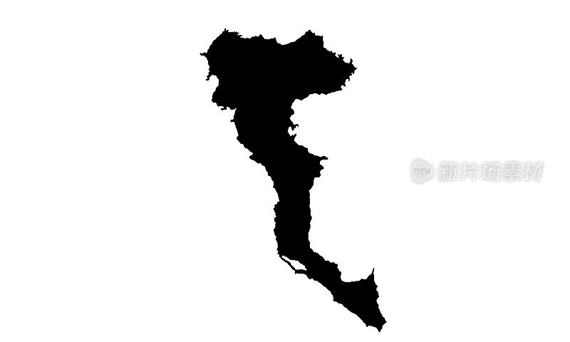 希腊科孚岛的黑色剪影地图