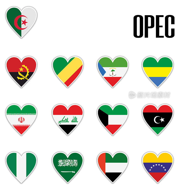 用阴影和白色的轮廓把OPEC的旗帜放在心中