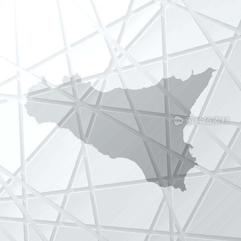 西西里地图与网状网络在白色背景