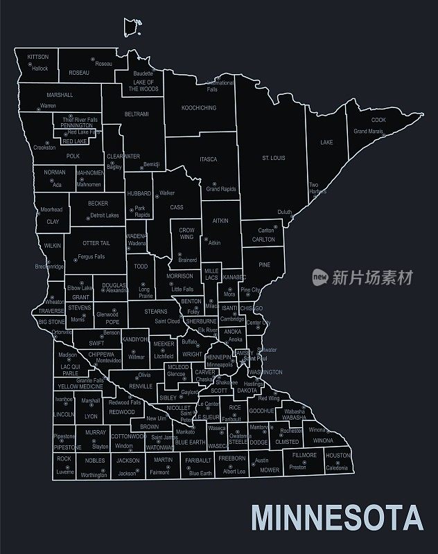 明尼苏达州的平面地图与城市反对黑人的背景