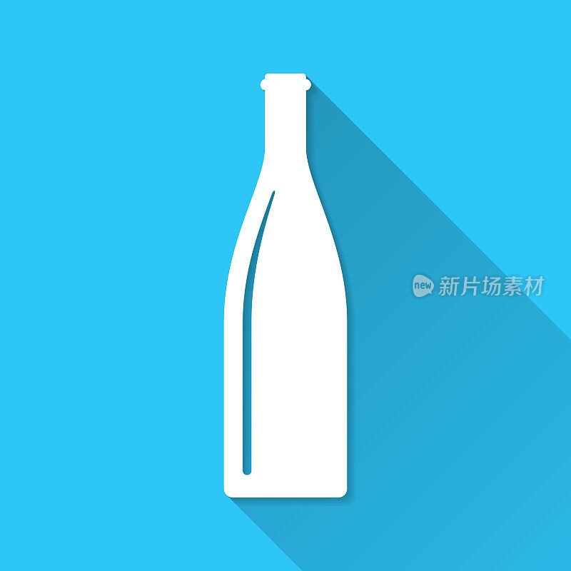 瓶子。图标在蓝色背景-平面设计与长阴影