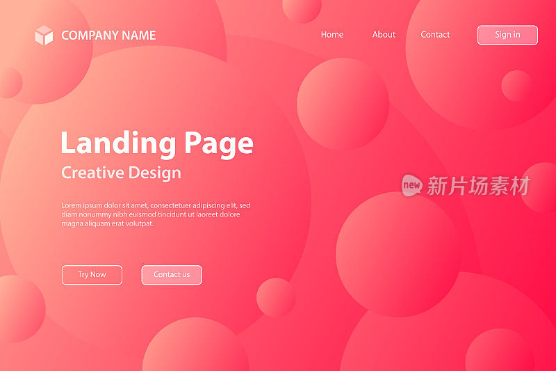 着陆页面模板-抽象的几何背景与红色渐变圆