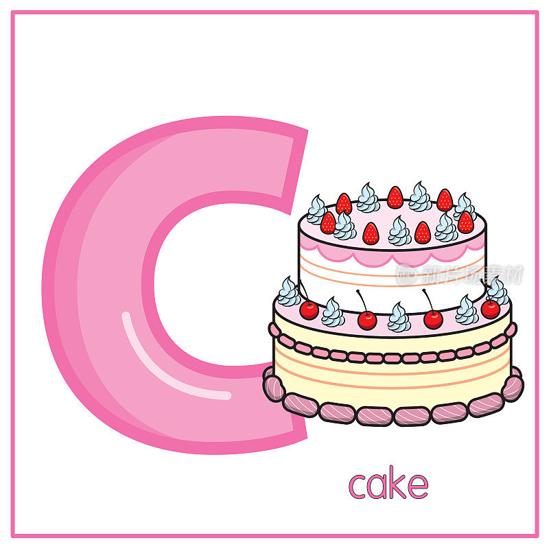 向量说明蛋糕与字母C小写字母学习练习儿童ABC