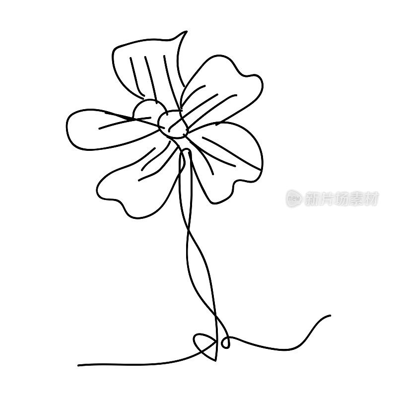 矢量抽象极小的花卉图标线艺术花设计，手绘