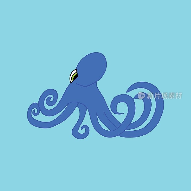 蓝色背景上的章鱼