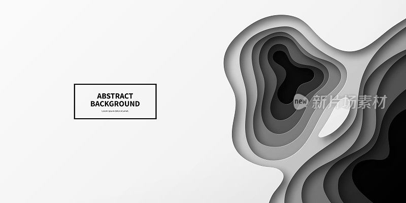 剪纸背景-灰色抽象波浪形状-流行的3D设计