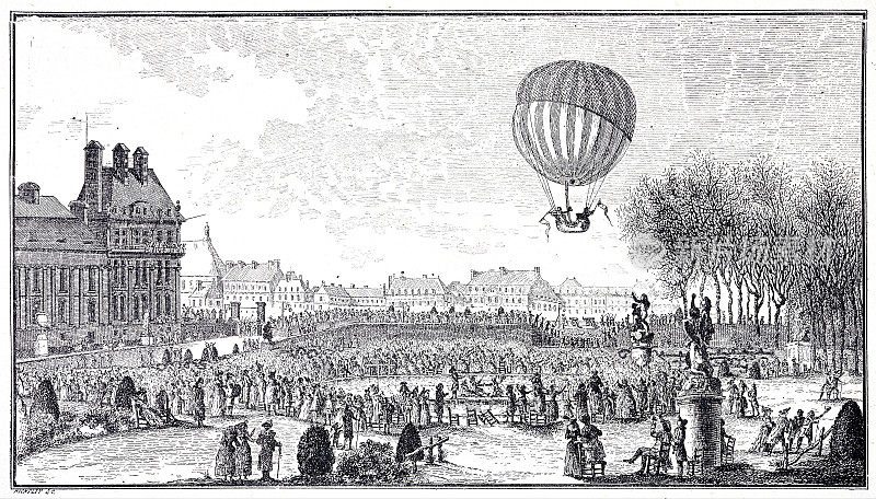 1783年12月1日，查尔斯和罗伯特在杜伊勒里宫执行了第一次氢气气球的空气静力上升