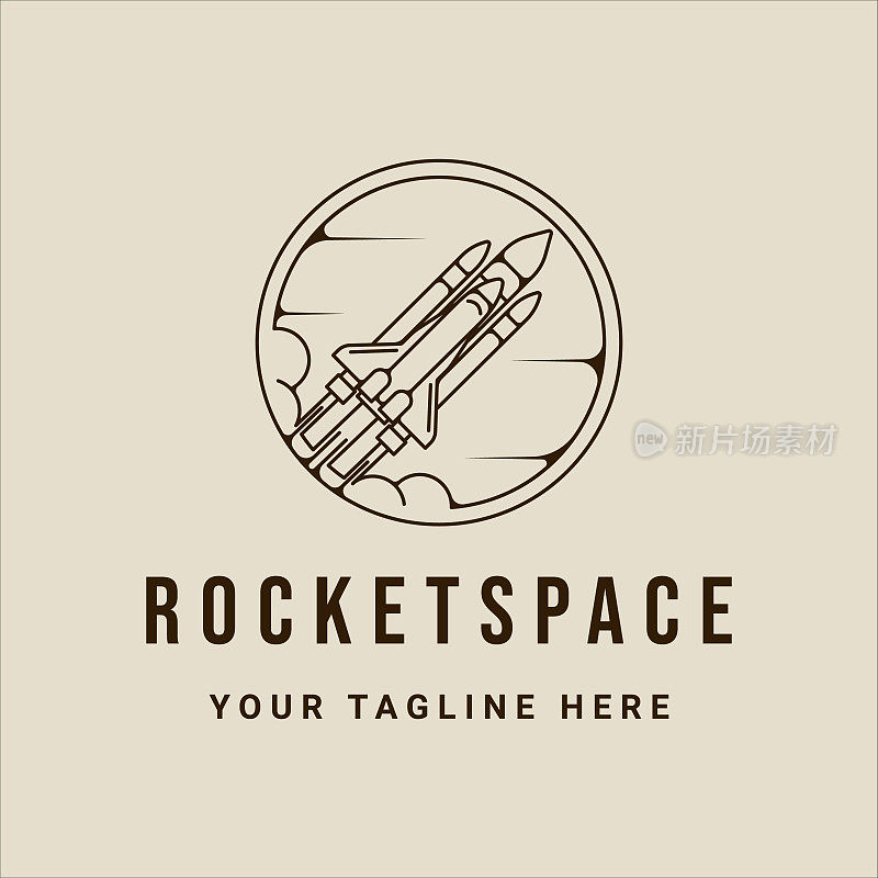 火箭空间线艺术简单的复古矢量插图模板图标图形设计。宇宙飞船的线性符号或符号简单的极简主义与圆形徽章