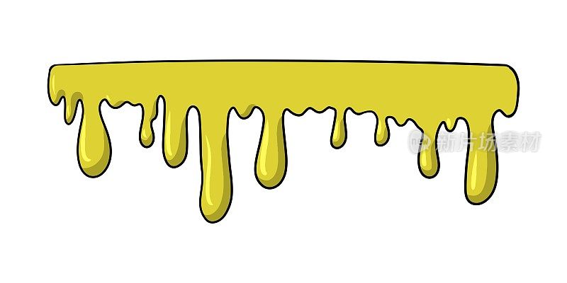 明亮的黄色蜜蜂蜂蜜滴，蜂蜜流动，矢量插图在卡通风格