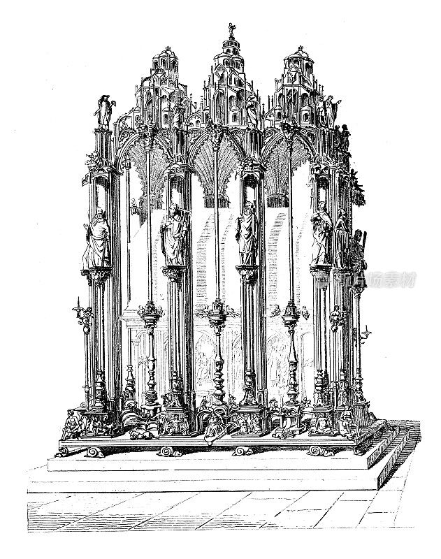 古董插图:艺术，圣赛巴尔德斯教堂坟墓，纽伦堡，16世纪