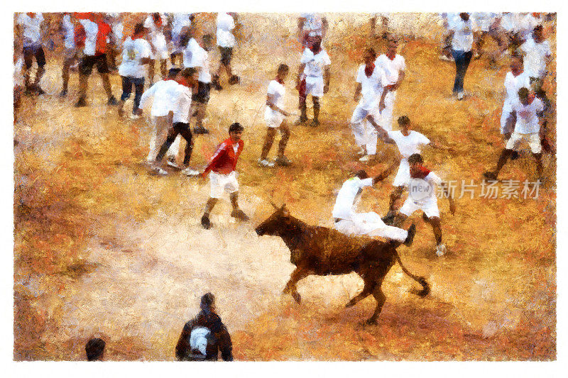 公牛传统西班牙潘普洛纳的小母牛-数字操纵